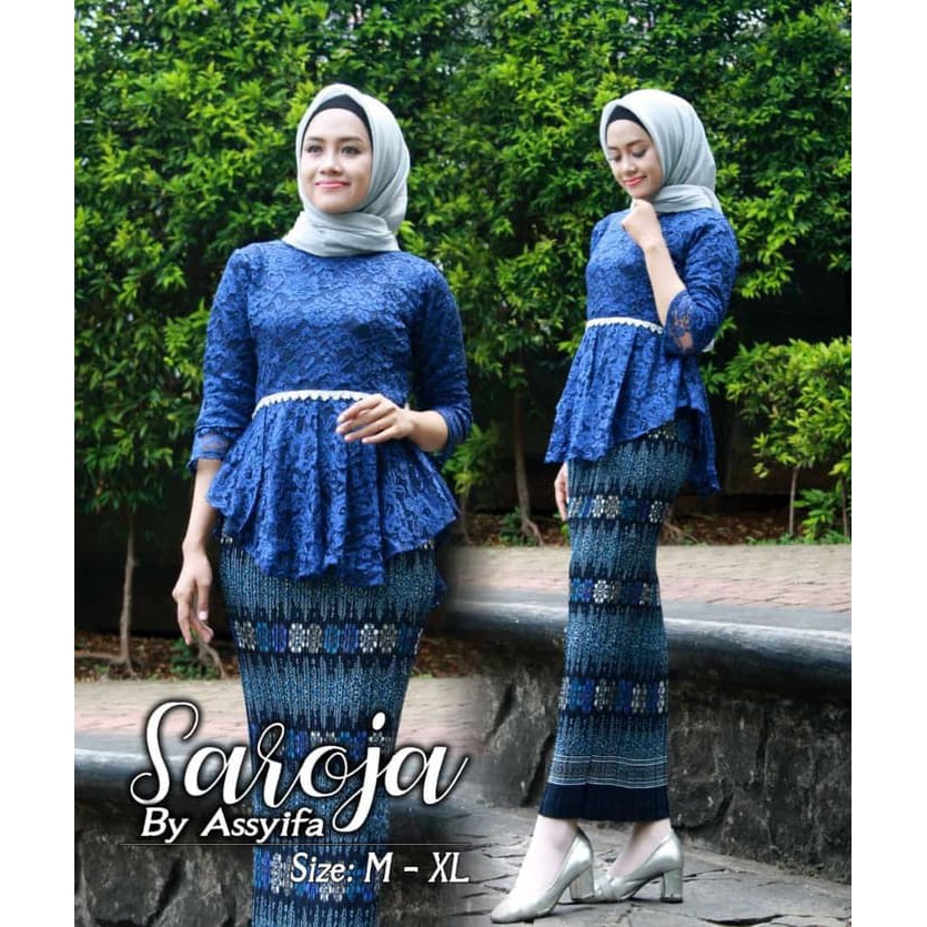 fashion wanita kebaya brokat seroja biru termodis