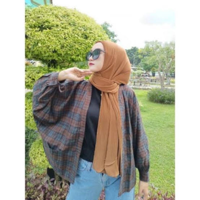 Outer Balon Flanel Premium Outer Ballon Grid Oversize Cardigan Terlaris