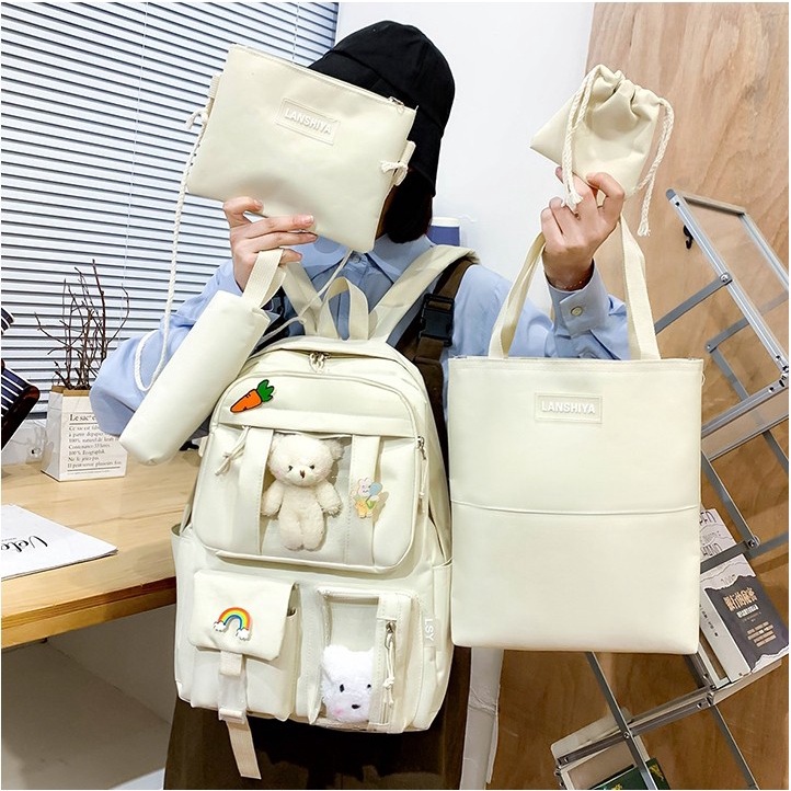 Tas Ransel Wanita Cewek Sekolah SD SMP SMA Kuliah Set 5 in 1 TA0016