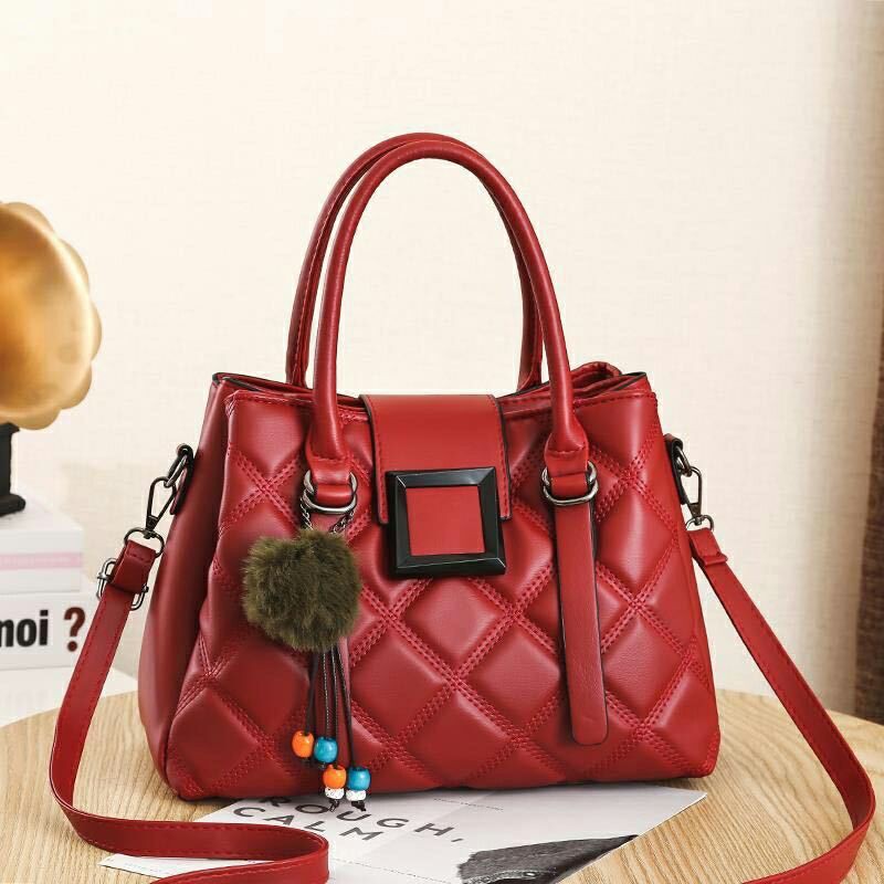 Rully68_ Tas Selempang bercorak jahit&quot; multifungsi Handbag Rossa free pompom