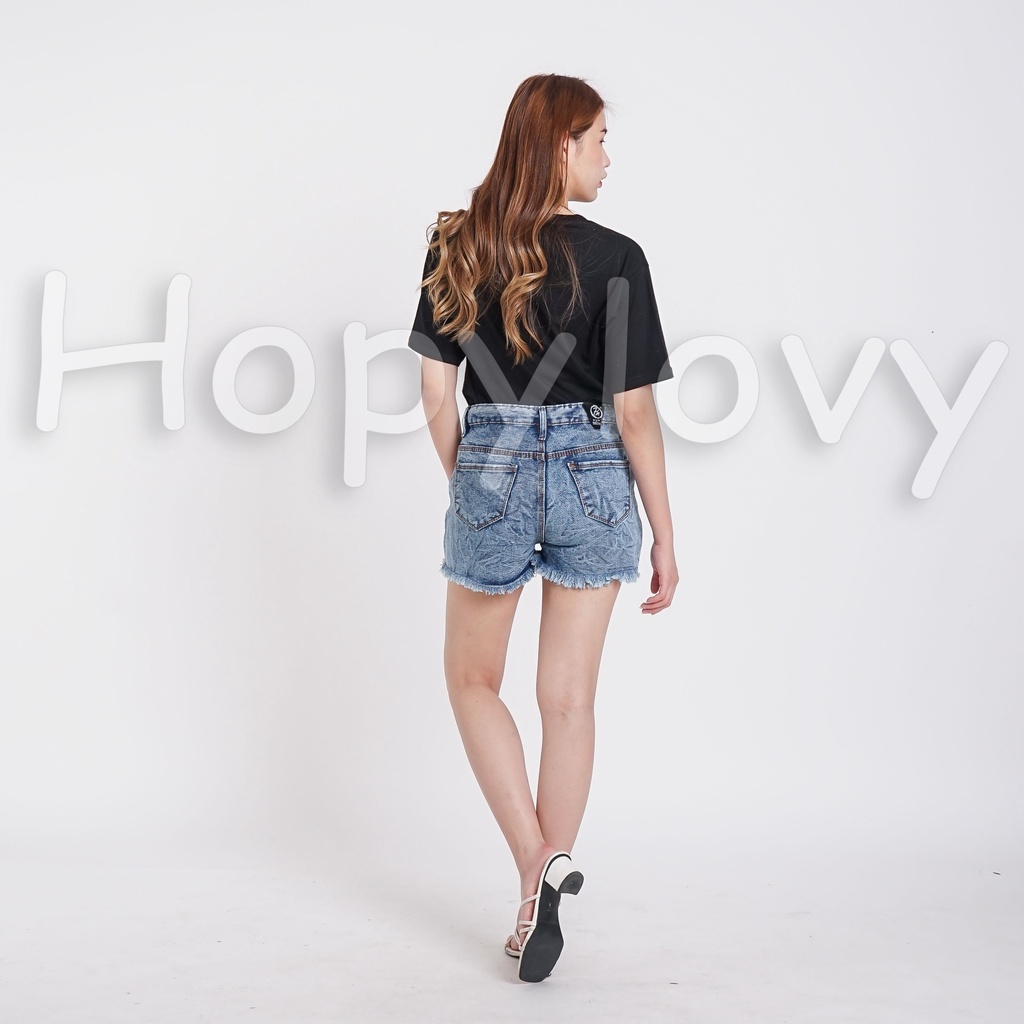 HOPYLOVY Celana Pendek Jeans Wanita Sobek Hotpants Jeans Ripped Angelina