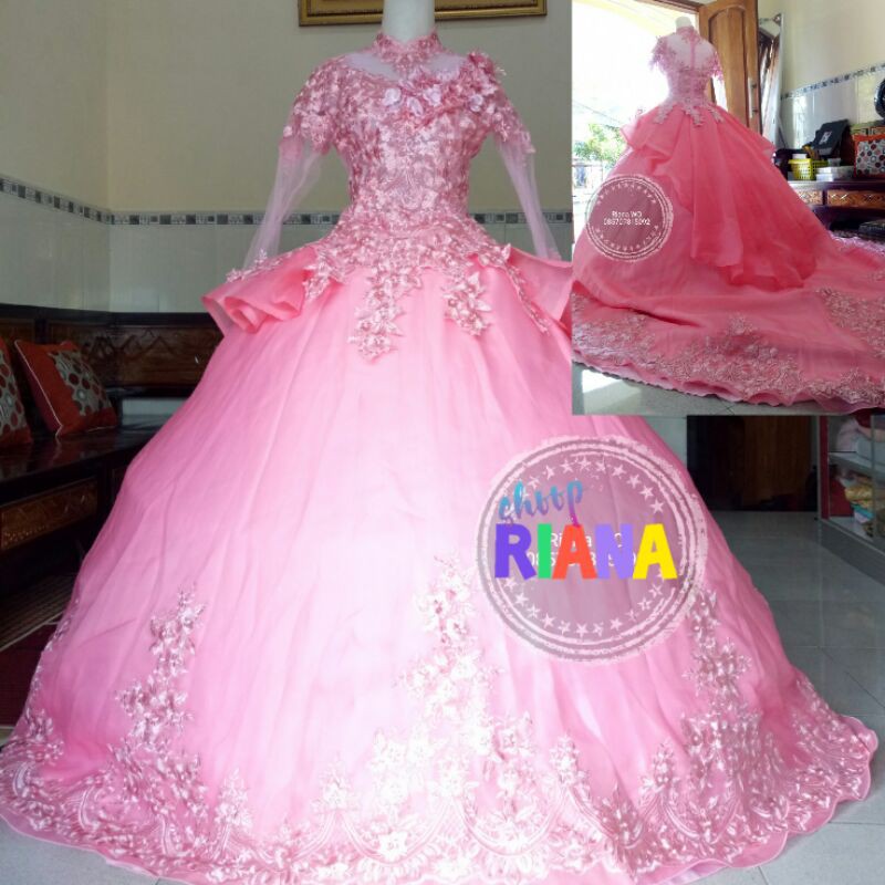 Gaun pengantin / Gaun Princes / baju manten / kain organsa / tile bunga
