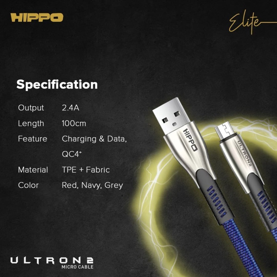 Kabel Micro HIPPO ULTRON 2 Kabel Data Micro USB Fast Charging 3A QC4+