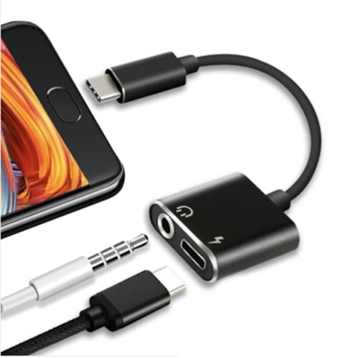 TYPE C TO AUDIO lubang Aux 3.5 mm dan Power Port USB type C ADAPTER 2 in 1 Kotak