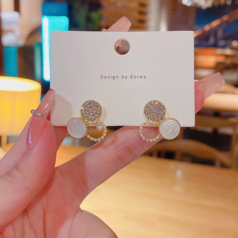 Anting Stud S925 Silver Needle Bentuk Lingkaran Kecil Aksen Berlian