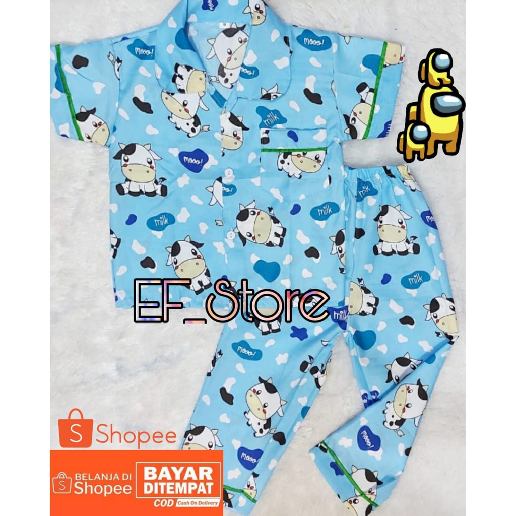 PIYAMA ANAK KARAKTER SAPI / BAJU TIDUR ANAK /PAKAIAN TIDUR ANAK