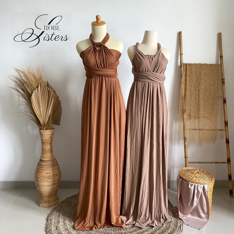 multiway dress infinity maxi long dress convertible dress bridesmaid party dress coklat susu milo br