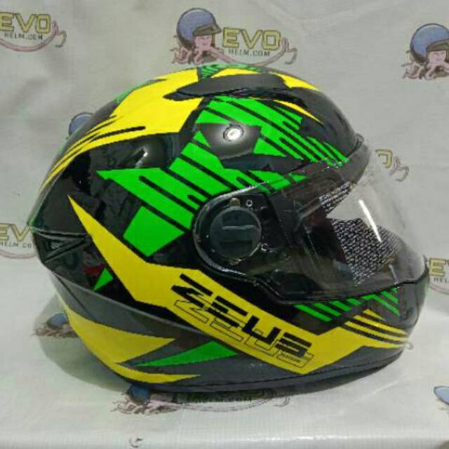 HELM ZEUS FULL FACE BLACK  AL28 GREEN - FREE SMOKE VISOR ZEUS ORIGINAL ( ONGKIR 2KG )