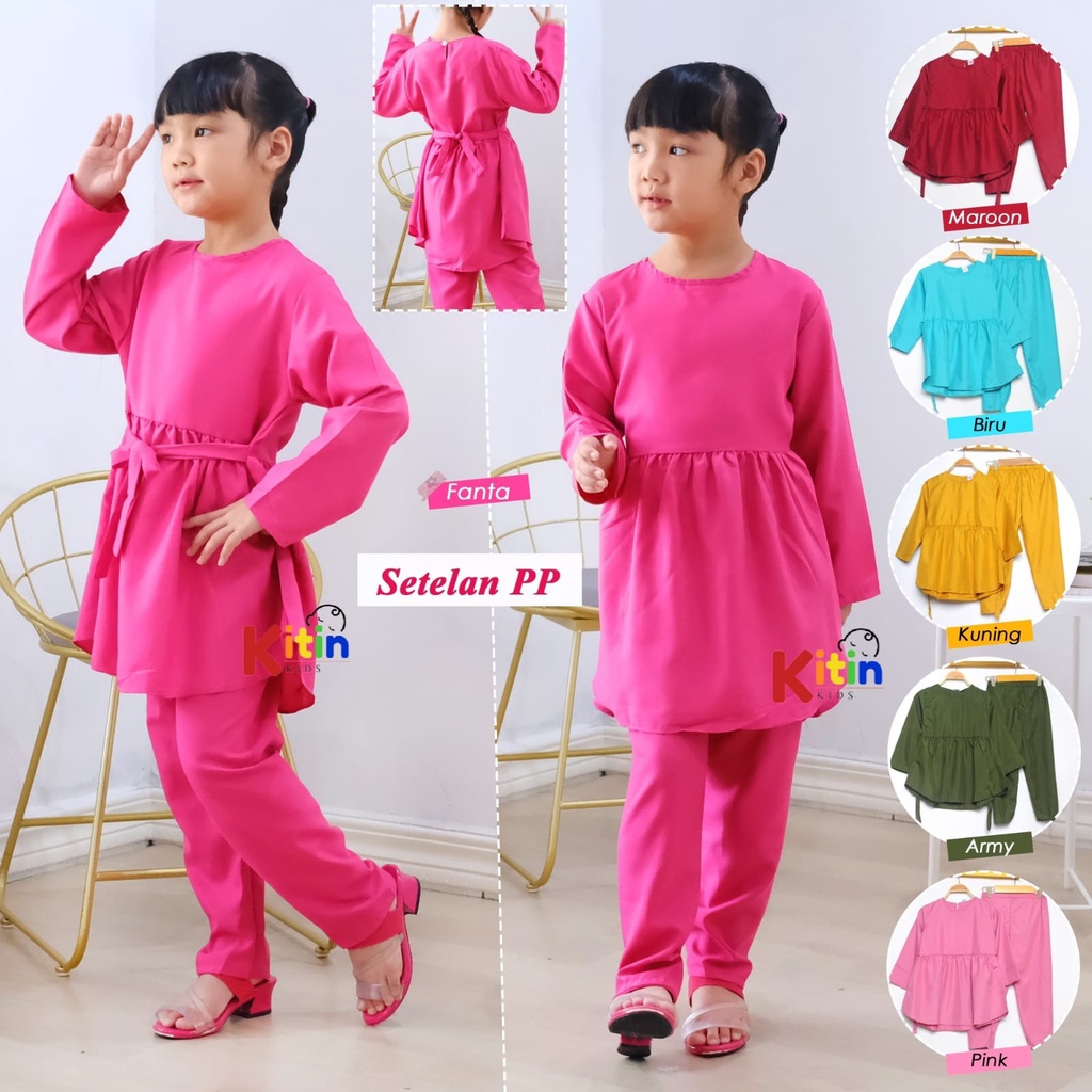 FN - SETELAN PIYAMA KERUT DAN BAJU NGAJI ANAK POLOS / BAJU TIDUR ANAK PEREMPUAN / CEWEK UKURAN 1-13 