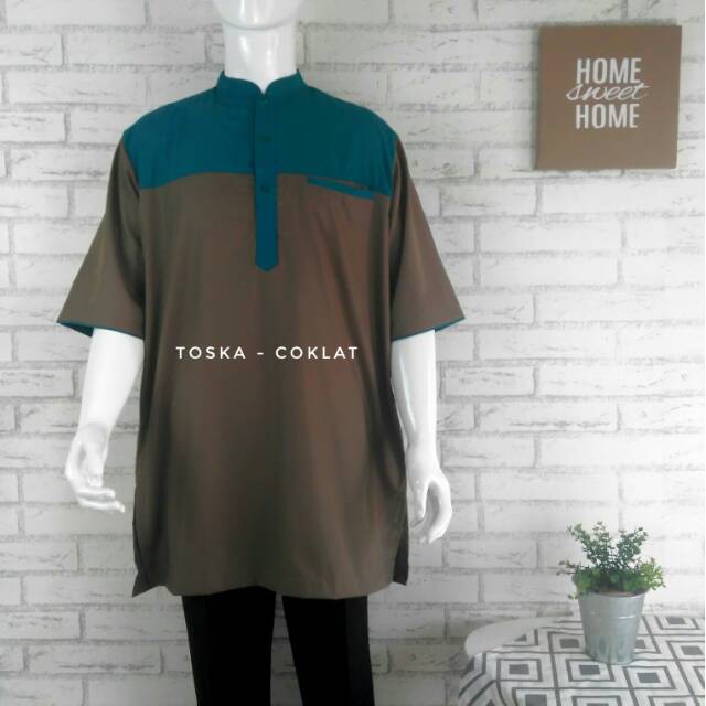 (XL) Baju Atasan Muslim Koko Pria Dewasa Bahan Poly Katun Mubarok Ukuran XL