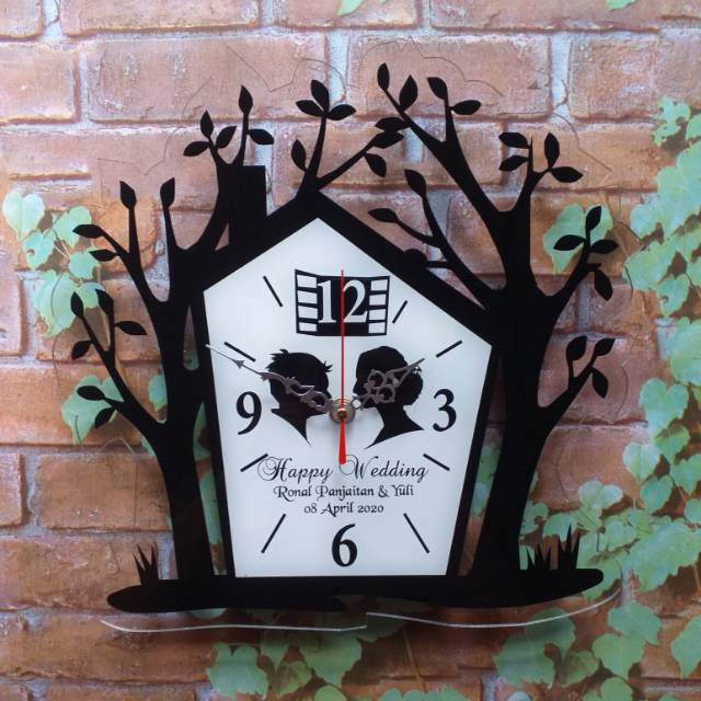 Kado Pernikahan Jam Dinding Akrilik Desain Pohon