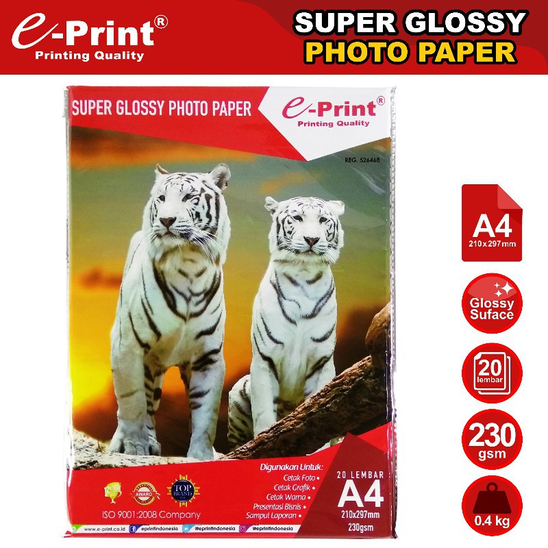 

[PAK] KERTAS FOTO / PHOTO PAPER SUPER GLOSSY E-PRINT A4 230 GSM*