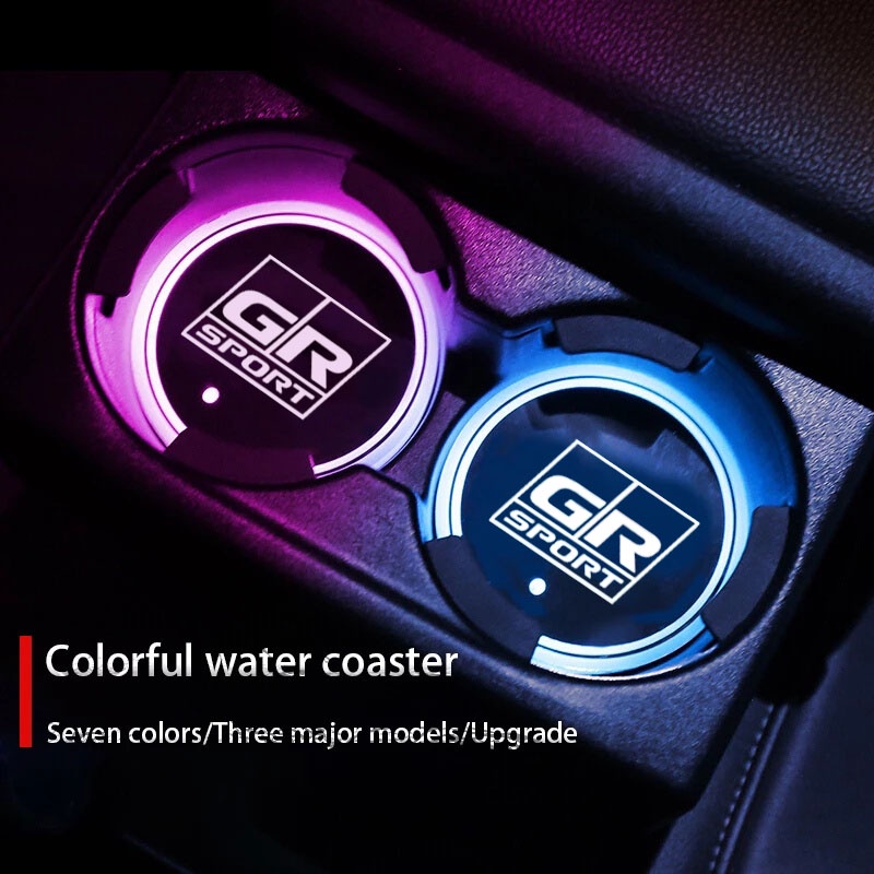 Gr Sport Luminous Car Water Cup Coaster Holder 7warna Warni Pengisian USB Untuk GR Racing Toyota Vios Veloz Yaris Corolla Cross Wish CHR Avanza Fortuner Rush Innova raize Rav4