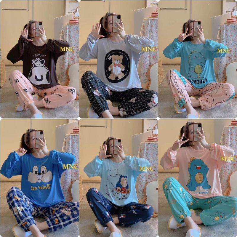 BAJU TIDUR WANITA IMPORT / PIYAMA WANITA SET PANJANG JOGGER FASHION