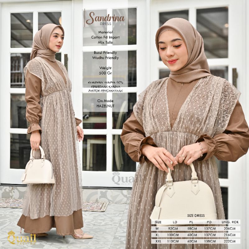 Dress Muslim Wanita Gamis Katun SANDRINA Original Quail Hijab