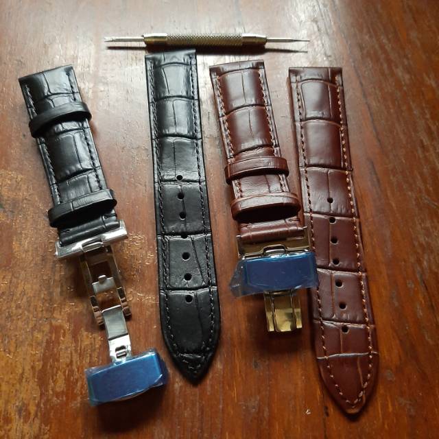 tali jam tangan kulit butterfly clasp buckle 18mm 20mm 22mm