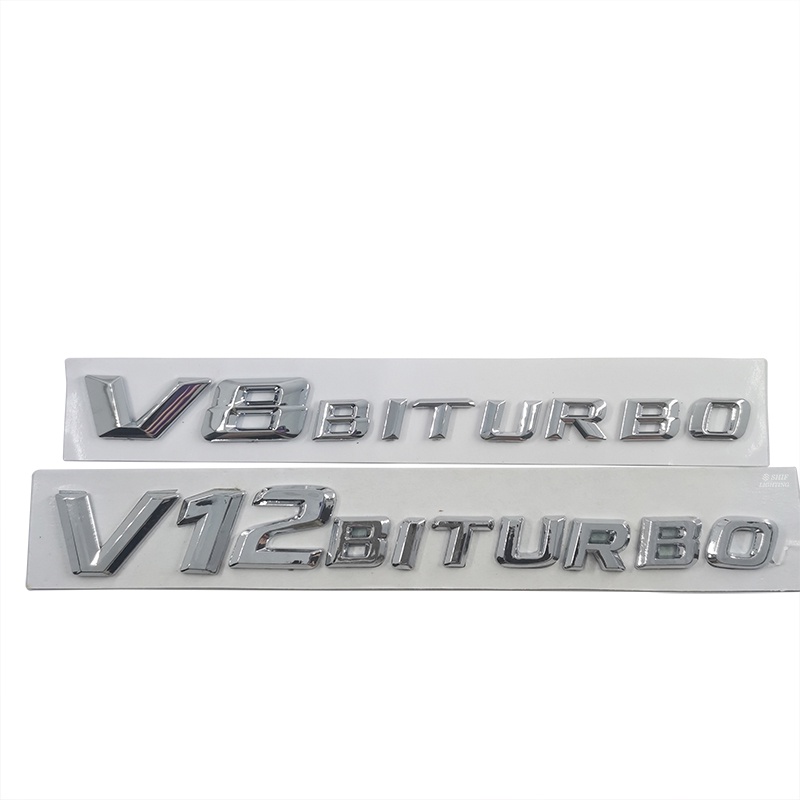 1 Pc Sticker Emblem Dekorasi Bagasi Belakang Mobil Mercedes AMG V8 V12 BITURBO Bahan ABS Chrome