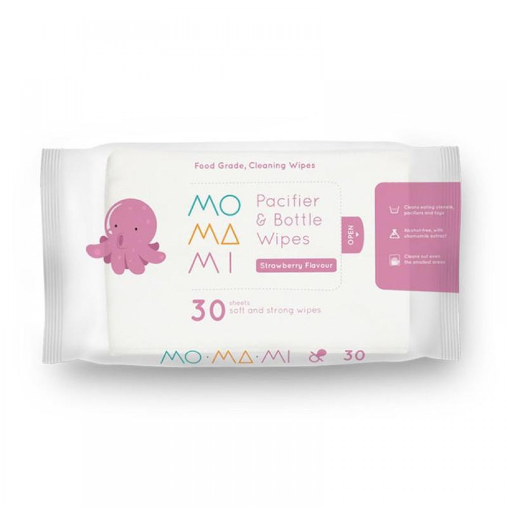 Momami Pacifier and Bottle Wipes 30 Sheet - Strawberry Flavour