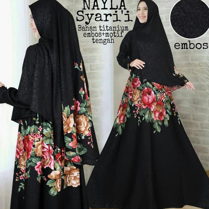 PROMO FASHION MUSLIMAH NAYLA SYARI(TITANIUM EMBOS)DAPAT JILBAB\\U002FDRESS GAMIS - HITAM, M CANTIK