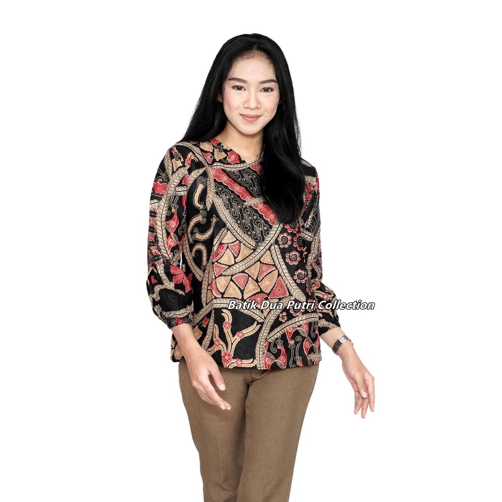 Batik Wanita Modern Blouse Batik Lengan Panjang Kelinci Coklat By Batik Dua Putri Collection