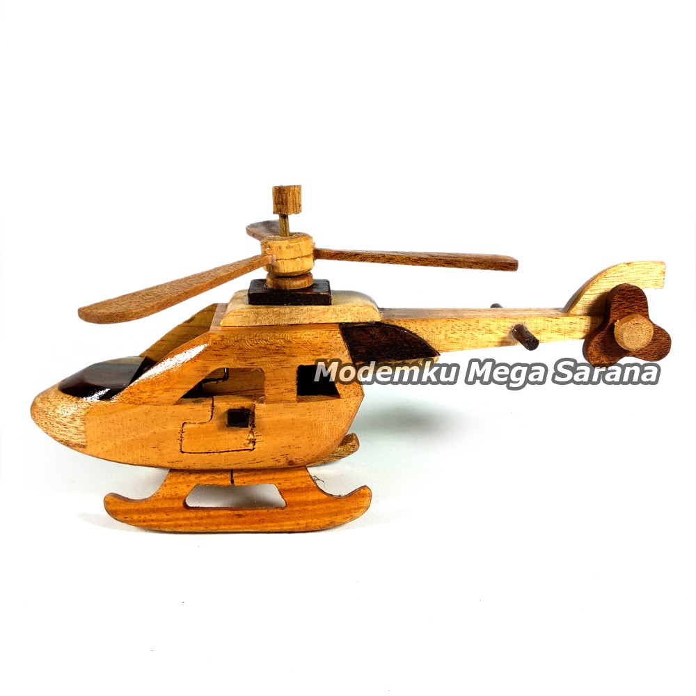 Miniatur Pesawat Helikopter Kayu - Ukuran S Mini 18x9x9 cm