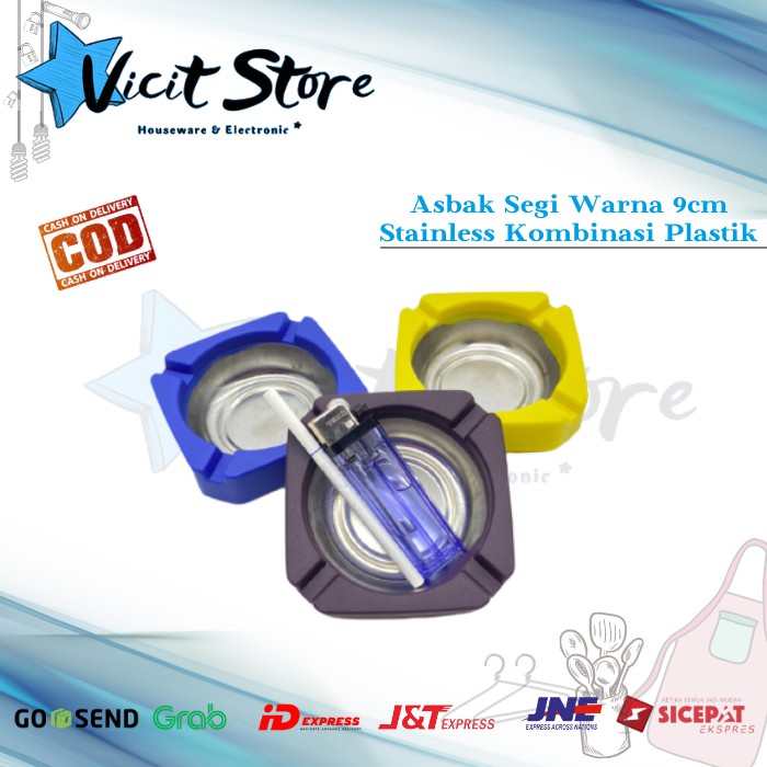 Asbak Segi Warna 9cm Stainless Kombinasi Plastik