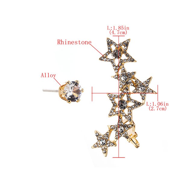 LRC Anting Tusuk Fashion Multi-layered Diamond Pentagram Asymmetric Stud Earrings D86638