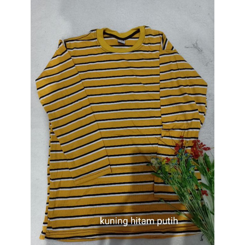 kaos stripe lengan panjang kuning hitam putih size S-5XL