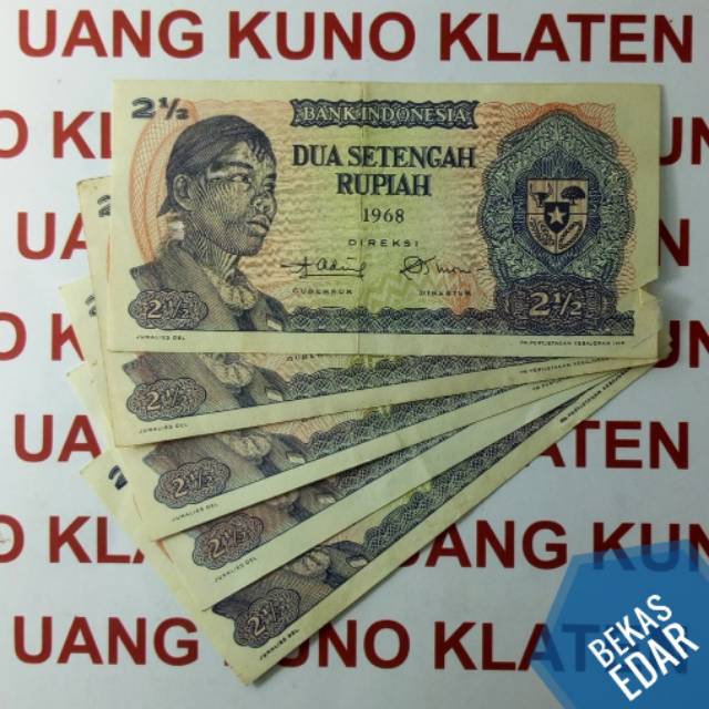 Bekas Asli 2½ Rupiah Sudirman Tahun 1968 Jendral Soedirman Dirman Rp 2,5 2.5 1/2 uang kertas kuno duit lama Indonesia Original dua setengah