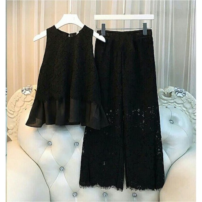 Stelan Top Hotpant Sporty Baju Set Wanita Style Korea Fashion Cas CI764 [St Bohemia Black Ve] Brukat