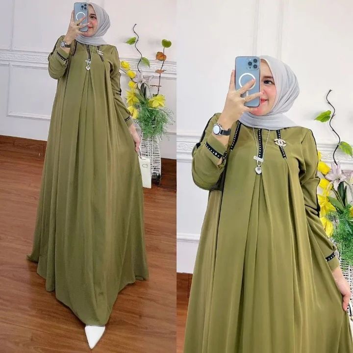 Baju dress wanita davira dress gamis terbaru 2024 model terbaru dress mewah bahan ceruty babydoll full puring gamis cantik modrn kekinian