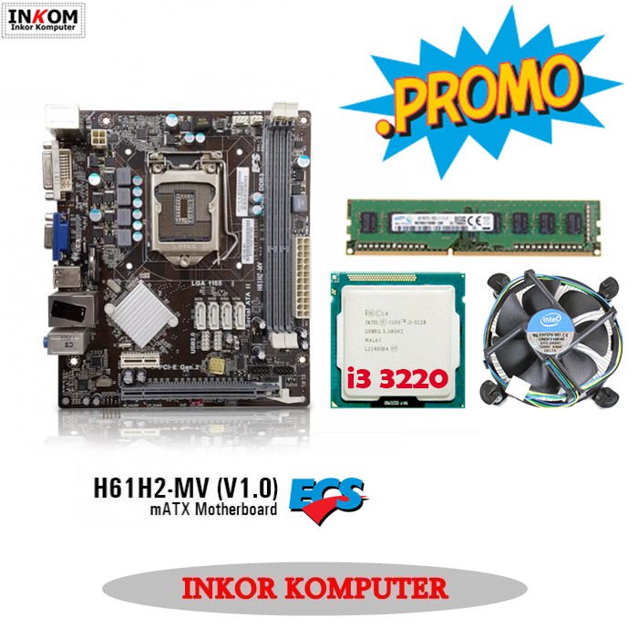 Mobo Motherboard Mainboard H61 LGA1155 DDR3 + Processor core i5