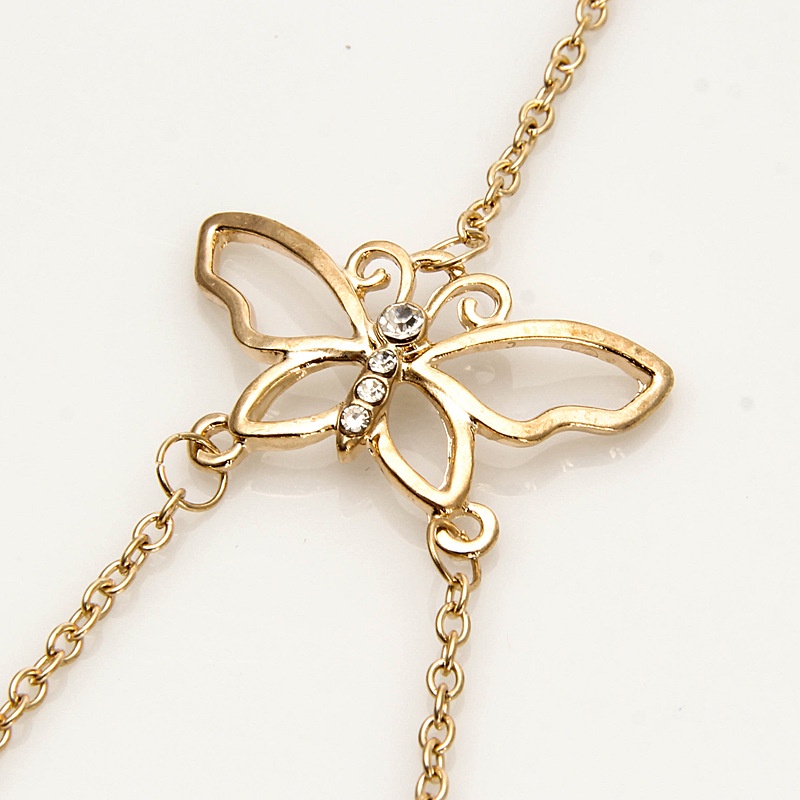 Gelang Cincin Rantai Belakang Desain Bunga Butterfly Bahan Rotan Aksen Berlian Gaya Korea Untuk Aksesoris