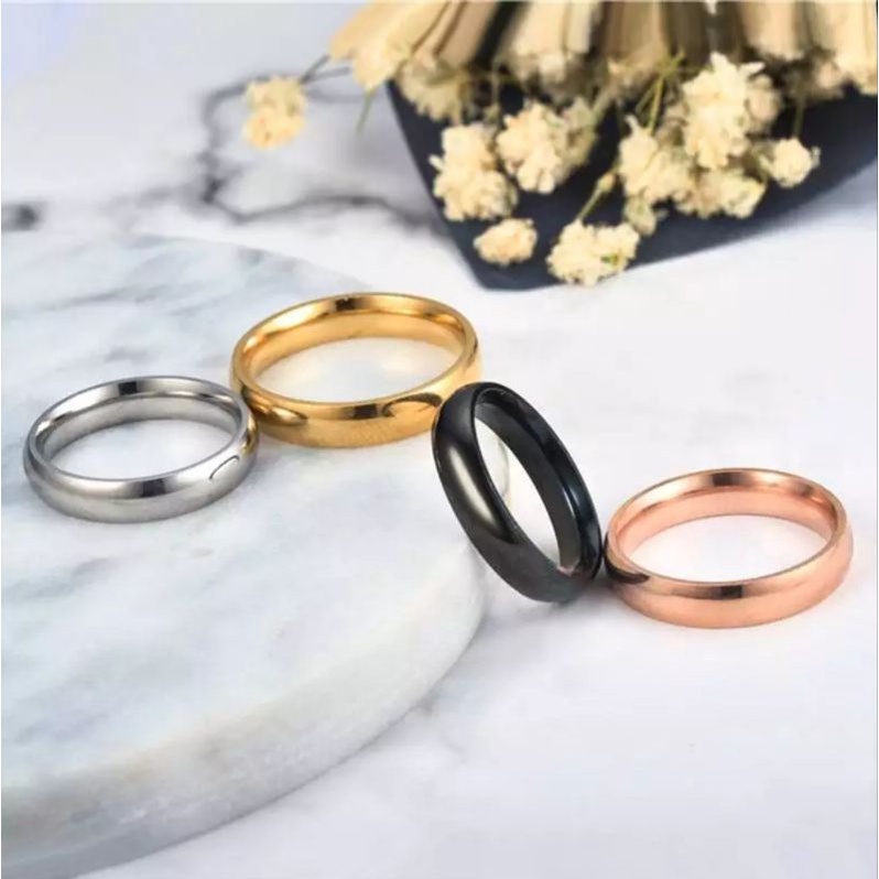 Cincin 3mm, 4mm, 5mm Untuk Wanita dan Pria Model Klasik Sederhana Polos Membulat Warna Rose Gold, Gold, Silver dan Hitamr