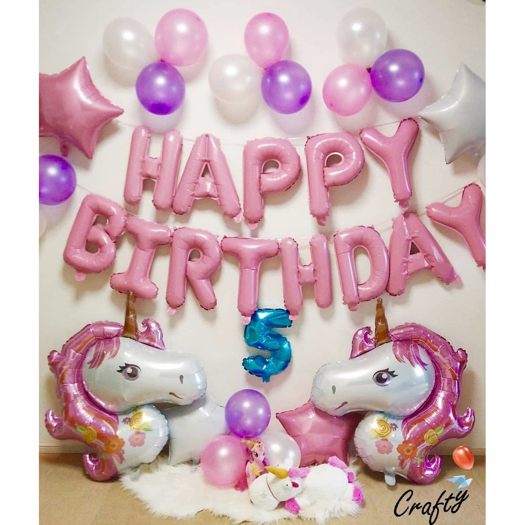 [PAKET] Kids BIRTHDAY Set UNICORN JUMBO PINK Dekorasi Backdrop Ulangtahun