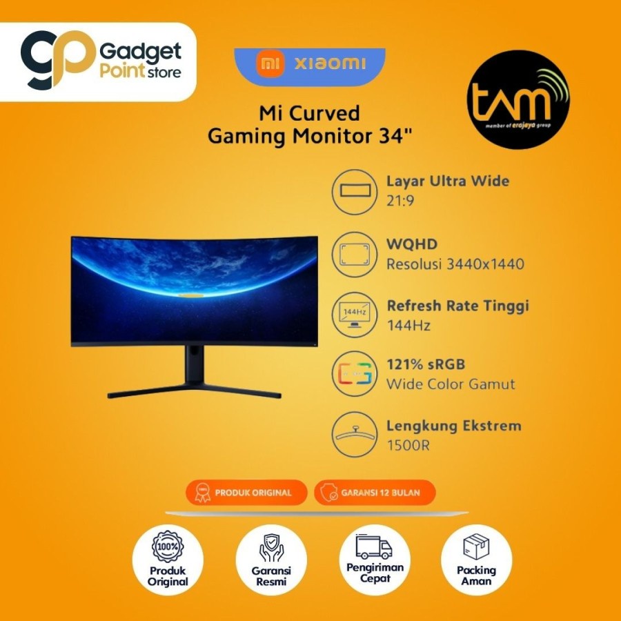 monitor Xiaomi 34 inch Curved Monitor Gaming | Xiaomi Mi Curved Gaming Monitor 34&quot; WQHD Layar Ultra Wide 144 Hz - Garansi 1 Tahun