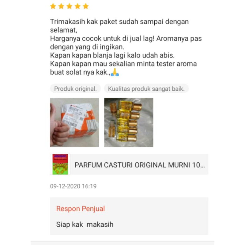 PARFUM CASTURI ORIGINAL /KASTURI MURNI 100 % NON ALKOHOL