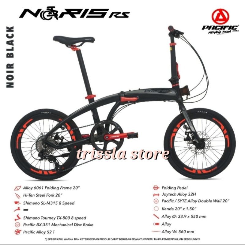 Sepeda Lipat 20" PACIFIC NORIS RS Alloy 8 Speed Rem Cakram