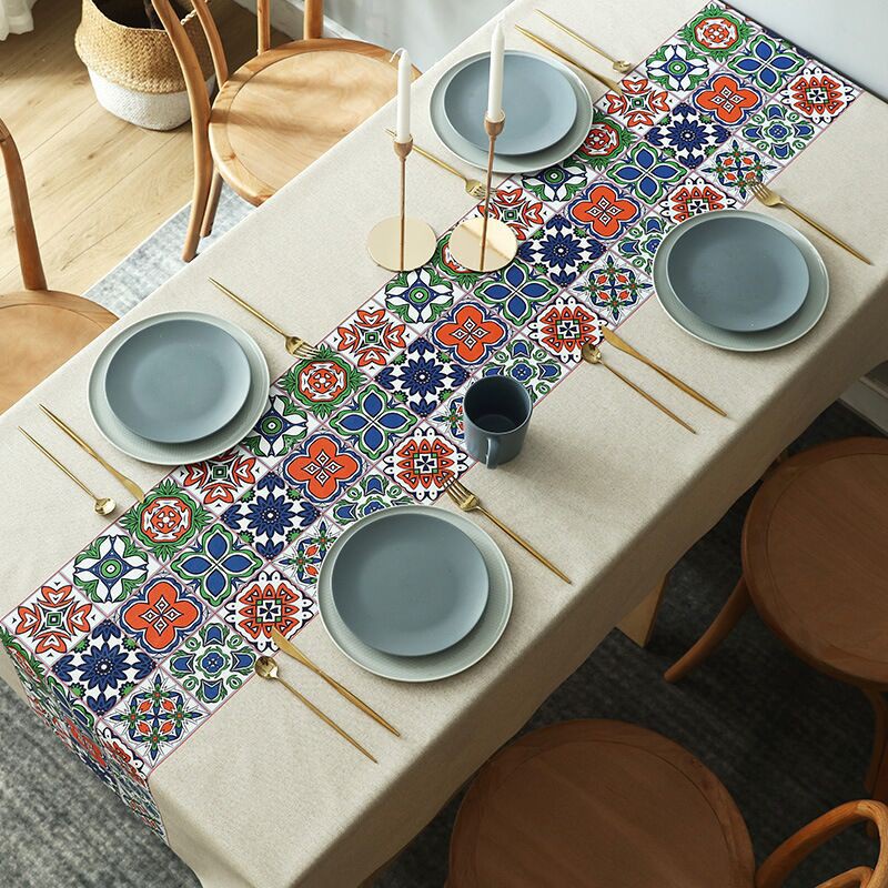 Taplak Meja Makan Besar Bohemian Waterproof Tahan Air Ukuran 140x200 PVC Table Cloth Pelindung Meja Makan