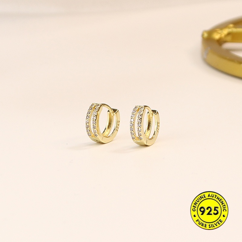 Anting Lapis Ganda Bahan S925 Silver Gold 18k Gaya Korea Untuk Wanita