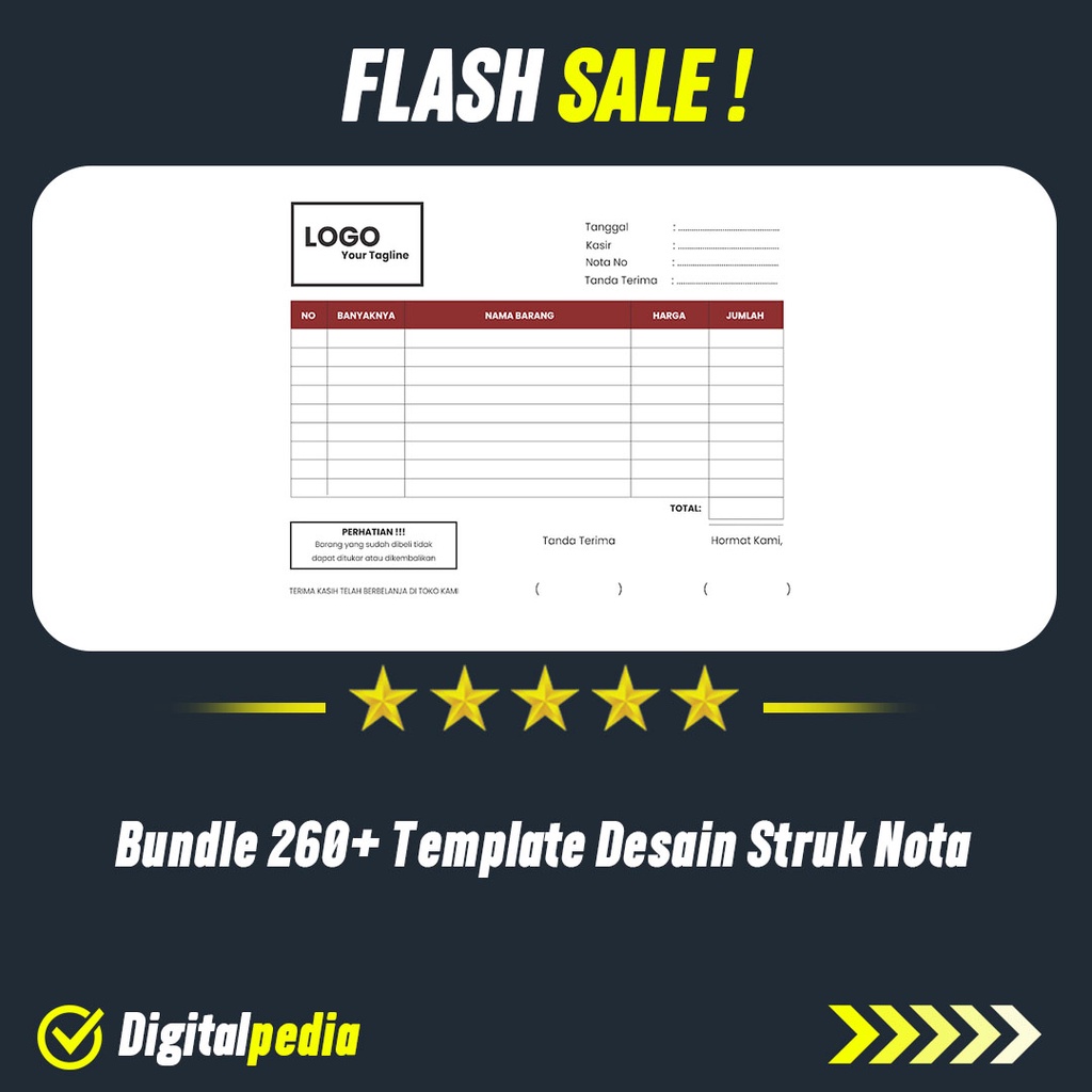 Bundle 260+ Template Desain Struk Nota Pembelian Format CDR Siap Edit