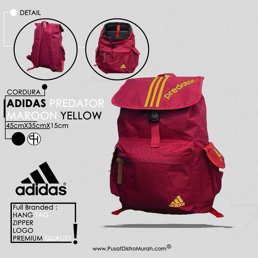 Tas Backpack Ransel Distro Club Bola Adidas Predator Maroon Yellow - Merah Marun Kuning