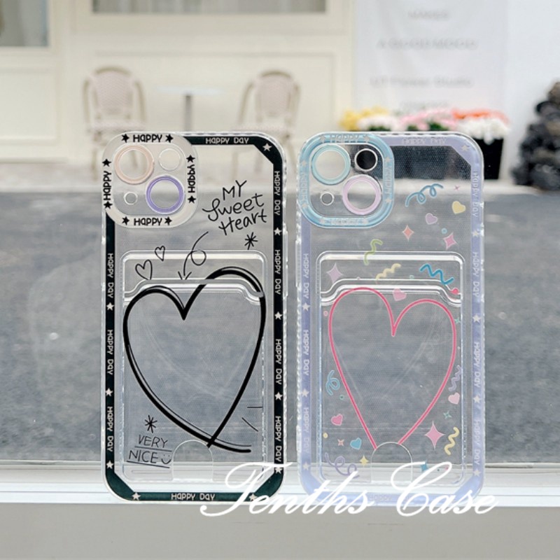 Redmi 12C A1 10C 10A 10 9A 9C 9 9T Note 12 11s 10s 9s 11 10 9 8 Pro Poco X3 NFC X3Pro X3 Mi11 12 Lite 11T Pro Sweety Heart Card Holder Phone Case Soft Clear Cover