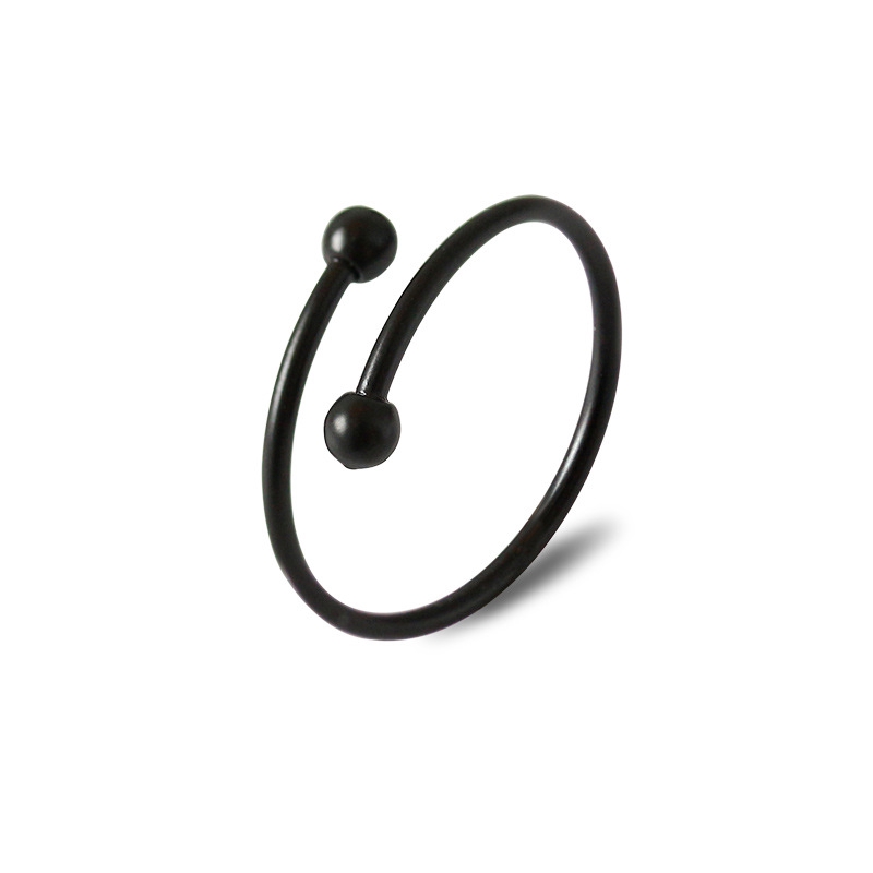 【CandyCat】Bola Kecil Bola Dobel Pembukaan Cincin Lintas Cincin Hitam Manis-8