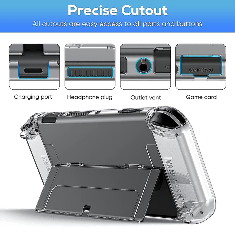 Ns Hard Case Pc Transparan Cover Proteksi Joystick Joy-Con Nintendo Switch Oled 2021 Dengan Stand Flip