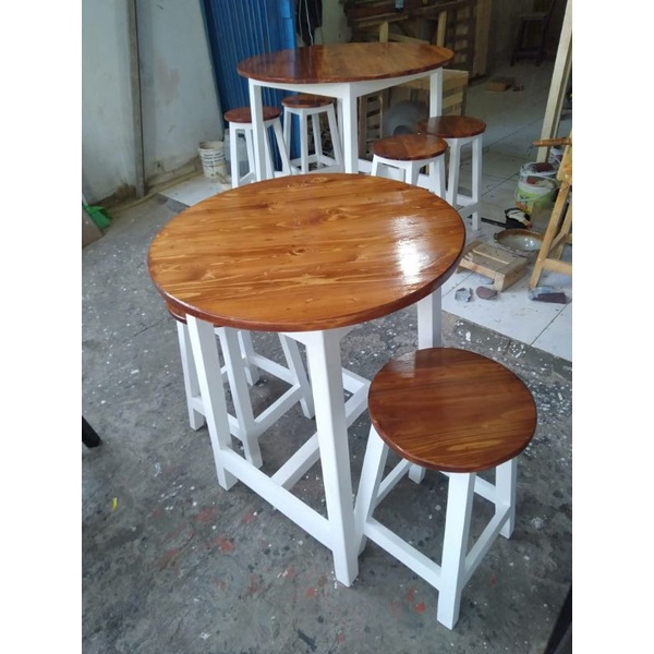 Set meja maka bulat 2 kursi kayu jati belanda