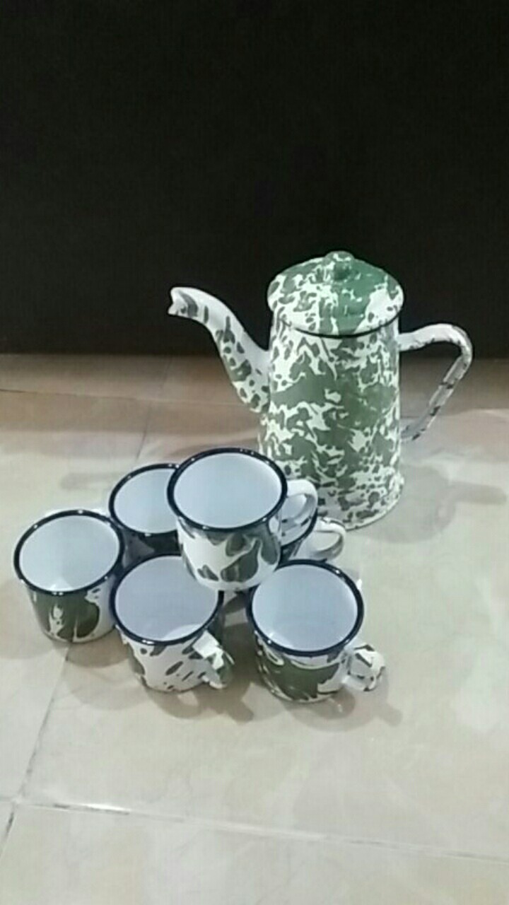 Teko Set Blirik Enamel 6 Pcs Cangkir Blirik Set Murah