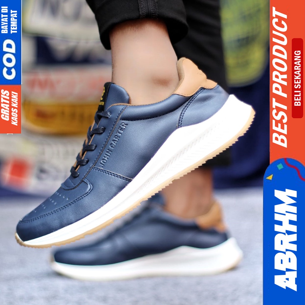 Sepatu Casual Pria Sneakers Hitam Kasual Kulit Pu Kekinian Kerja Kuliah Kantor Fashion Shoes Terbaru ABRHM SPARTA