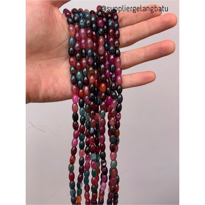 batu alam Penden tabung rainbow onyx 5 x 10 mm bahan gelang kalung