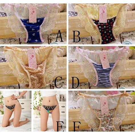 NEWPRODUCK LACE THONG GSTRING CELANA DALAM WANITA BRIEF SEXY BIKINI C055 - MERAH MUDA